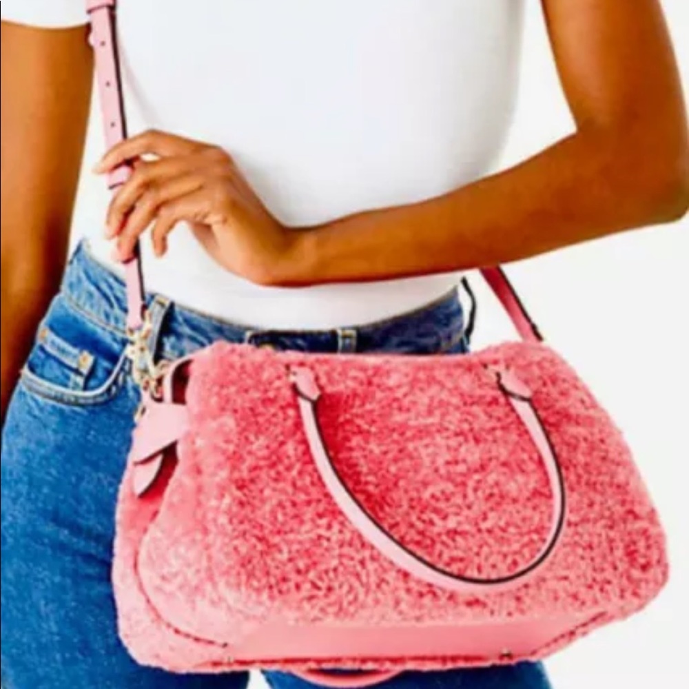 SALE PRICE 🏷 Kate Spade Mimi Faux Fur Satchel Crossbody Bag blush Pink NWT
